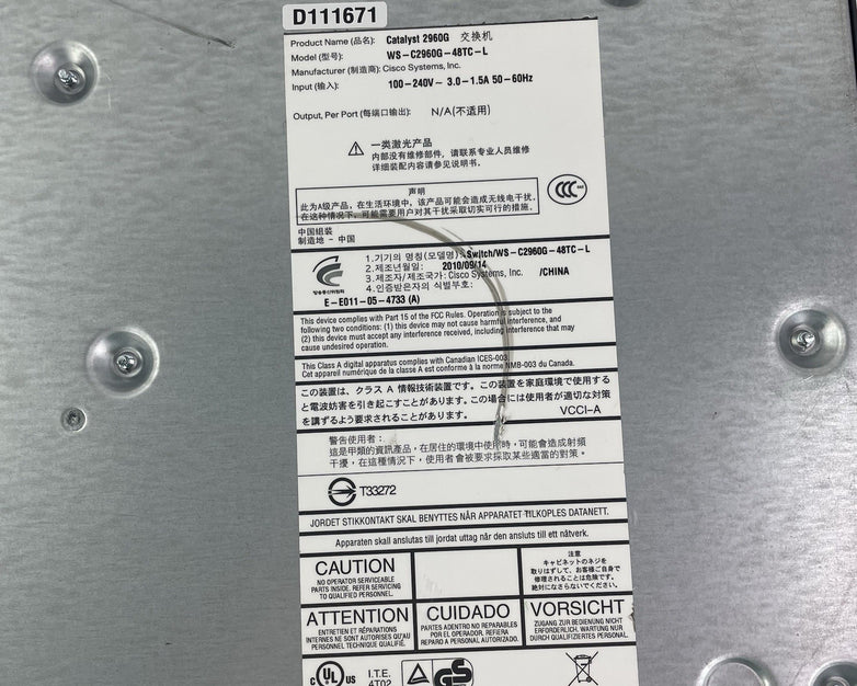 Cisco WS-C2960G-48TC-L 48-Port Tested and Reset