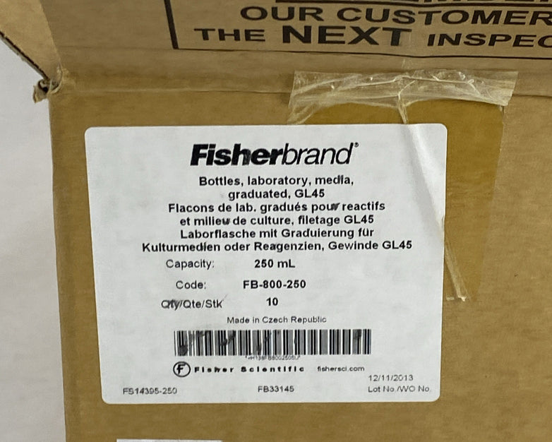 Fisherbrand FB-800-250 Lab Media Graduated Glass Bottles 250mL - 10 Bottles