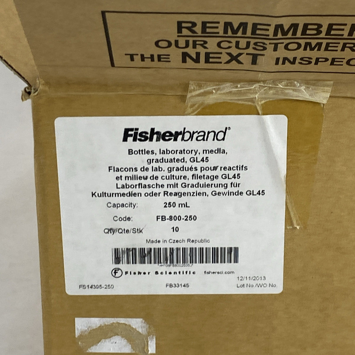 Fisherbrand FB-800-250 Lab Media Graduated Glass Bottles 250mL - 10 Bottles3