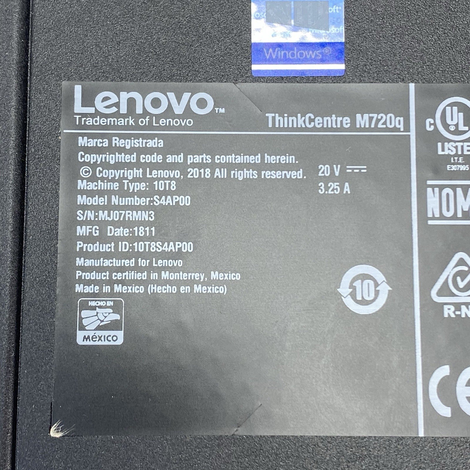 Lenovo ThinkCentre M720Q Micro Intel i5-8500T 2.10 GHz 8 GB RAM No HDD/OS/AC10