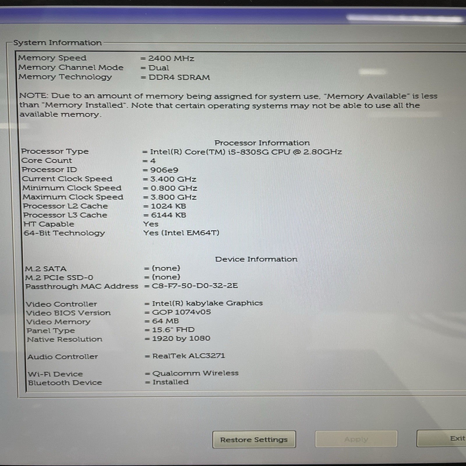 Dell XPS 15 9575 15.6" i5-8305G 2.80 GHz 8 GB RAM No SSD/OS/AC2