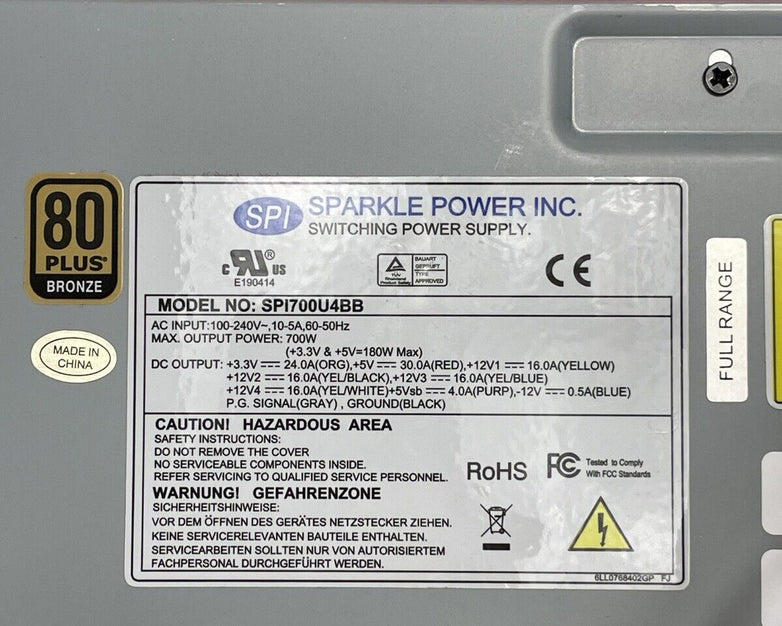 SPI Sparkle Power SPI700UBB 80 Plus Bronze 700W Power Supply