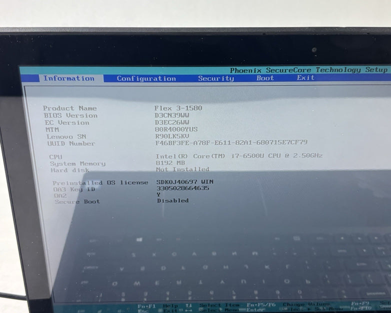Lenovo Flex 3-1580 15.6" i7-6500U 2.5 GHz 8 GB Ram No OS No HDD No Batt No AC