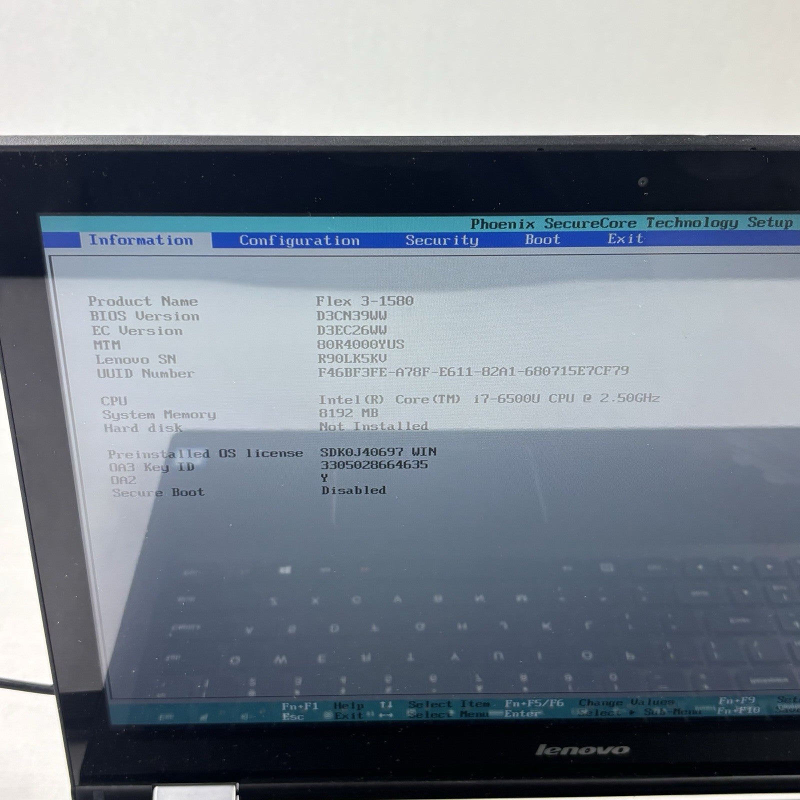 Lenovo Flex 3-1580 15.6" i7-6500U 2.5 GHz 8 GB Ram No OS No HDD No Batt No AC