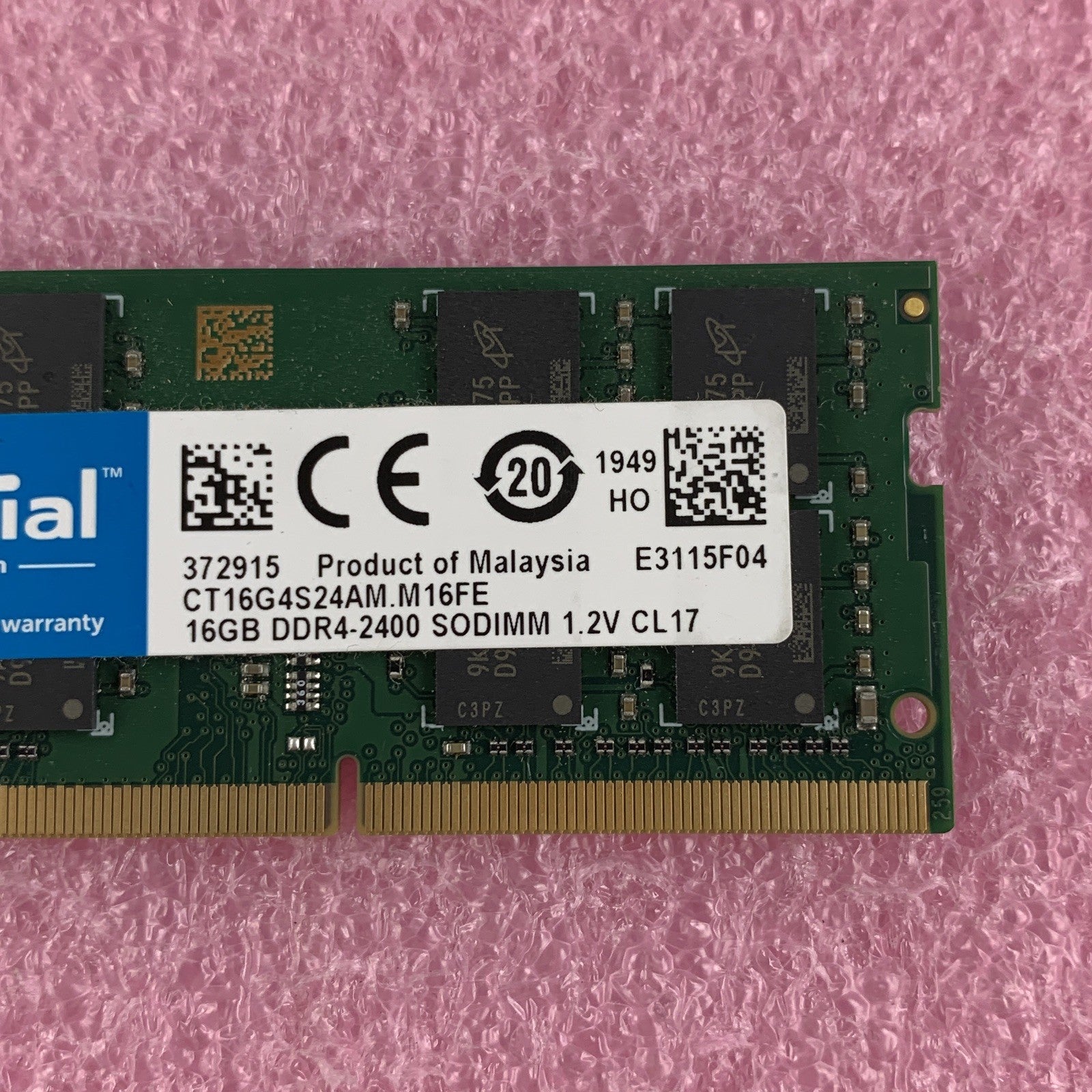 Crucial CT16G4S24AM.M16FE 16 GB DDR4 240MHz PC4-19200 Laptop Memory RAM