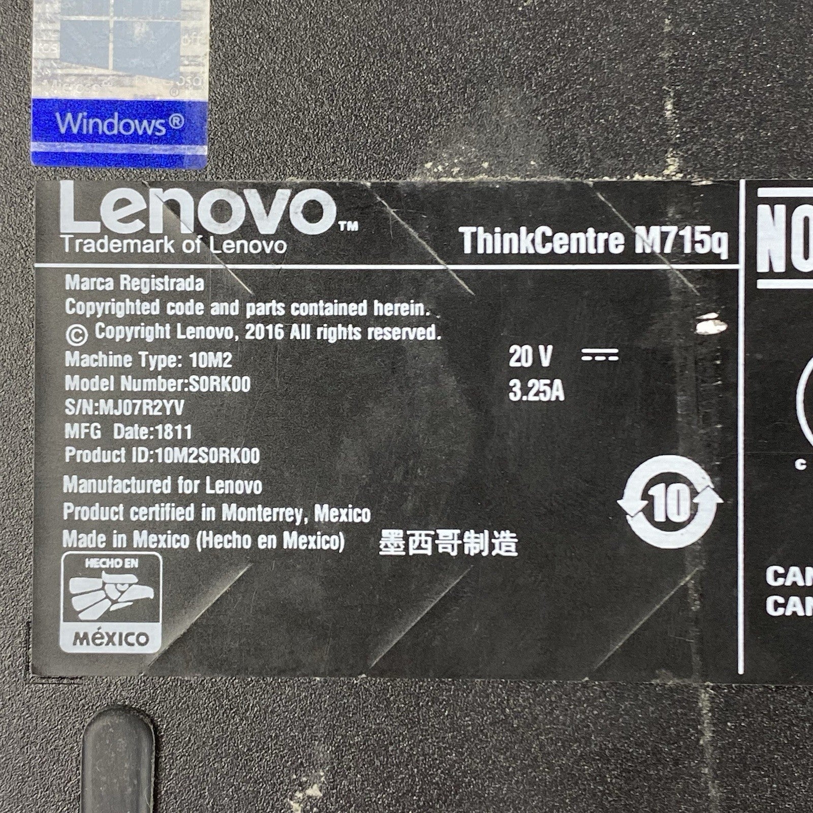 Lenovo ThinkCentre M715Q Micro AMD Pro A6-9500E 3.00 GHz 4 GB RAM No SSD/OS/AC9