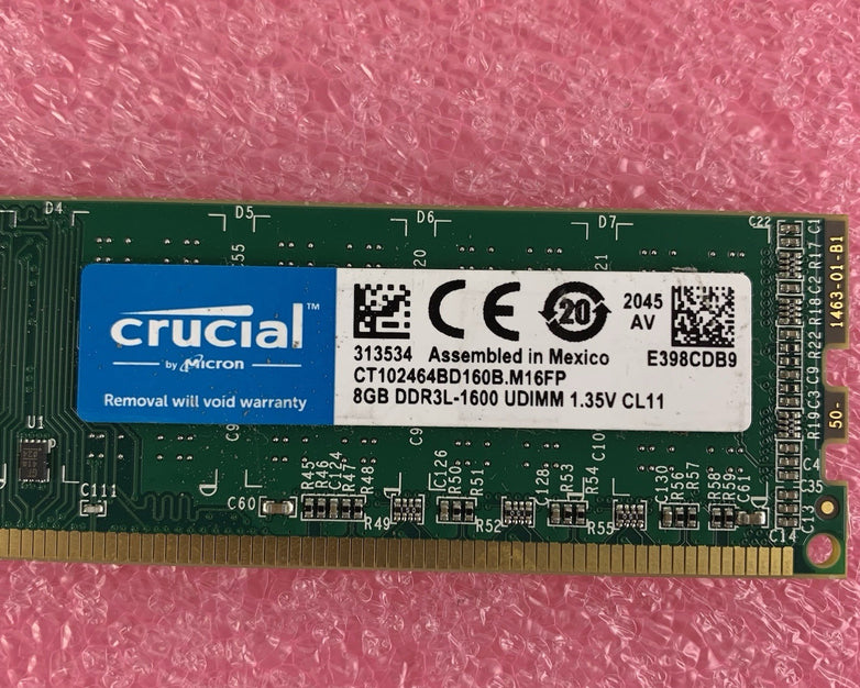Micron CT102464BD160B.M16FP 8GB Memory DDR3L-1600 UDIMM 1.35V CL11 Lot of 2