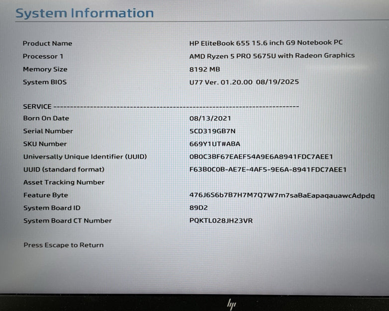 HP EliteBook 655 G9 15.6" AMD Ryzen 5 Pro 5675U 2.30 GHz 8 GB RAM No SSD/OS/AC