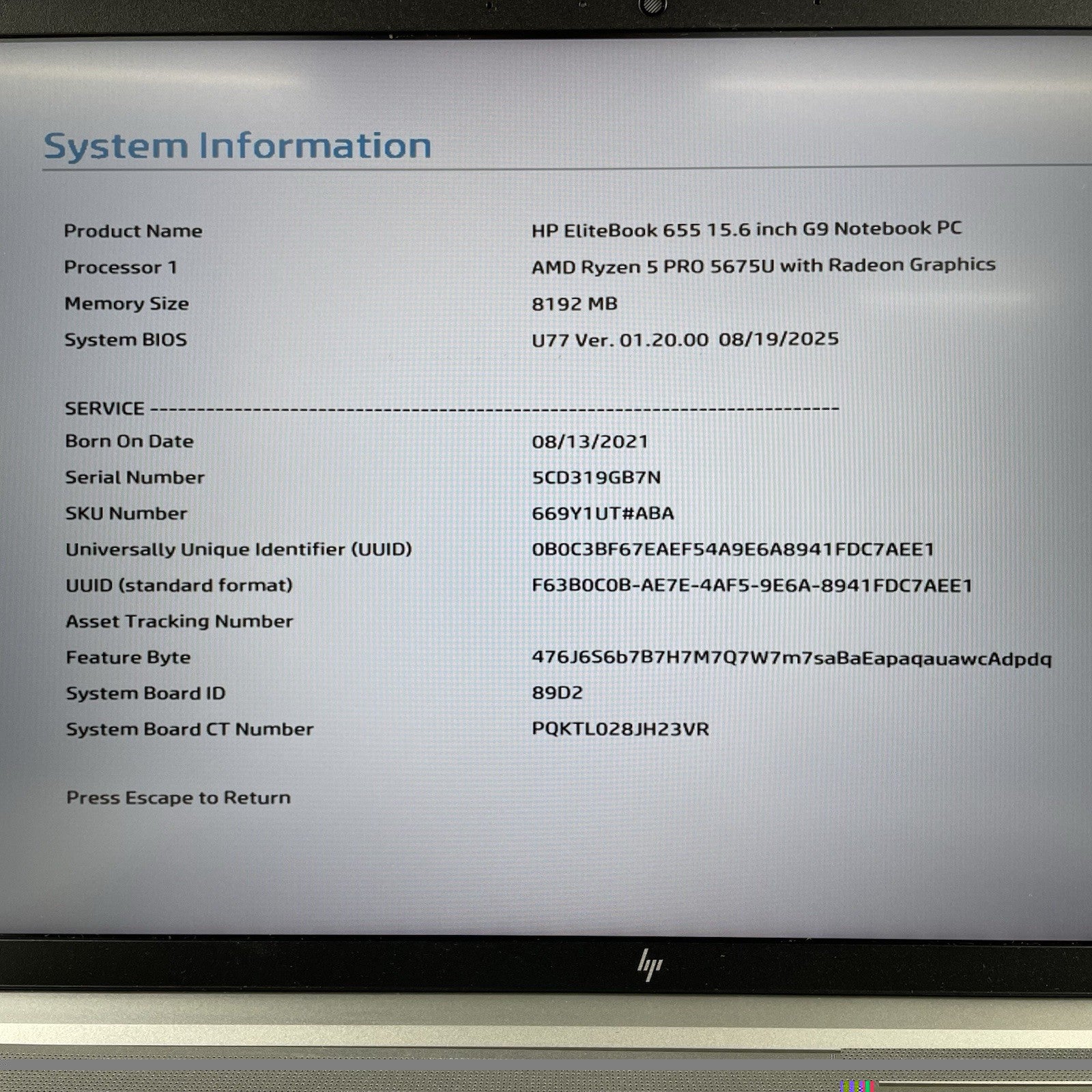 HP EliteBook 655 G9 15.6" AMD Ryzen 5 Pro 5675U 2.30 GHz 8 GB RAM No SSD/OS/AC2