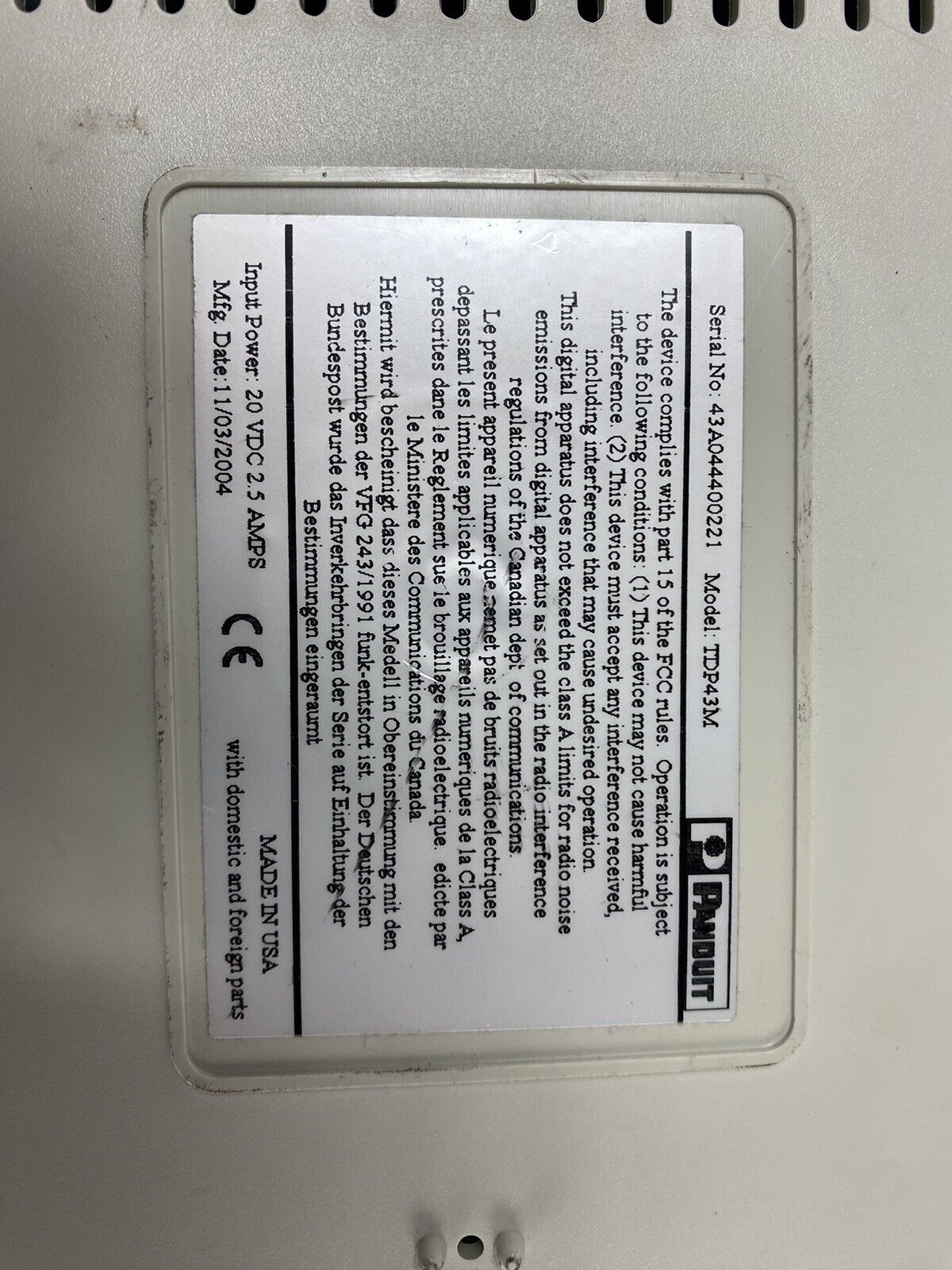 Panduit TDP43M Barcode Label Direct Thermal Transfer Printer Parts and Repair