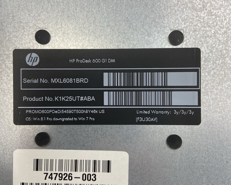 HP ProDesk 600 G1 MFF Intel Core i5-4590T 2GHz 8GB RAM No AC/HDD/OS