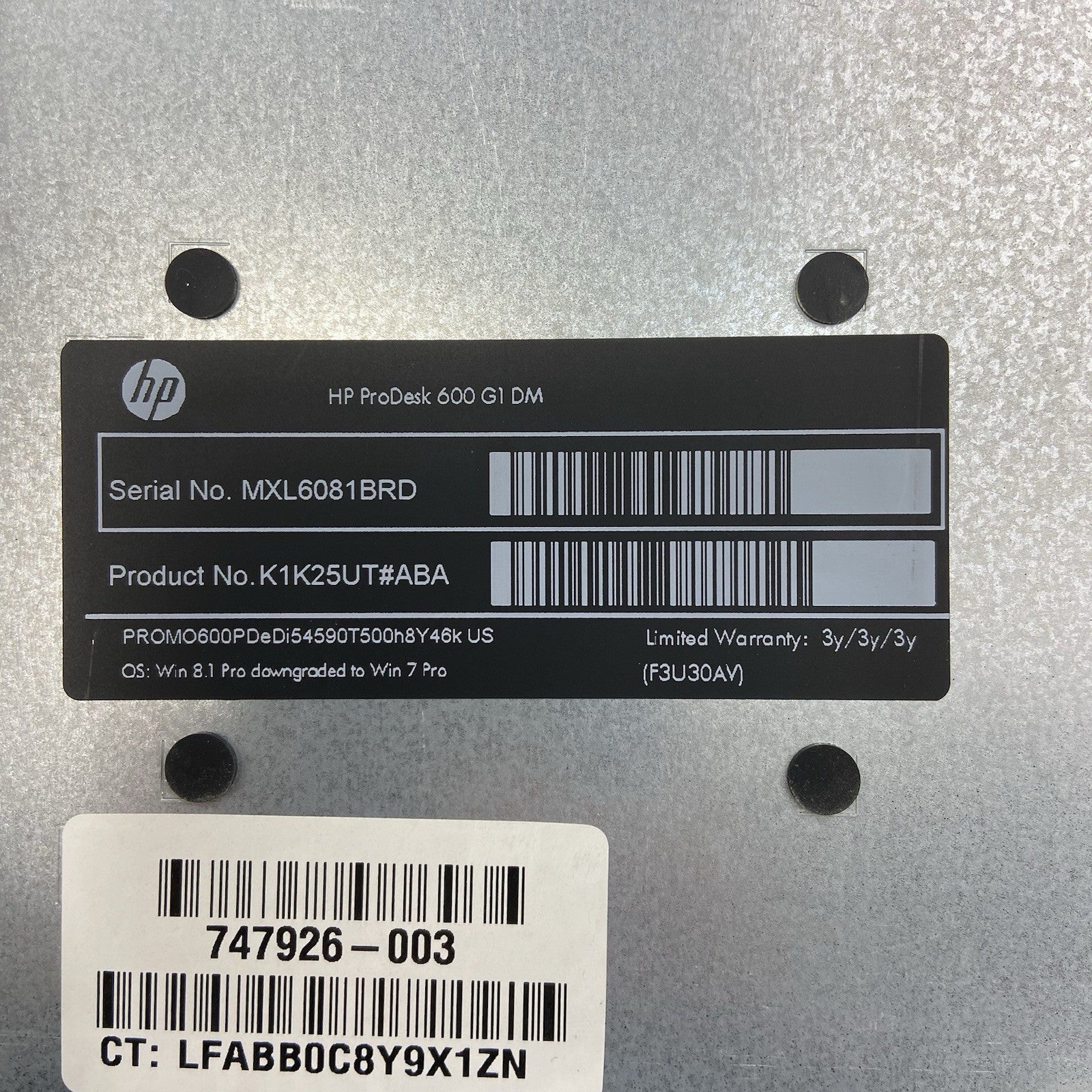HP ProDesk 600 G1 MFF Intel Core i5-4590T 2GHz 8GB RAM No AC/HDD/OS12