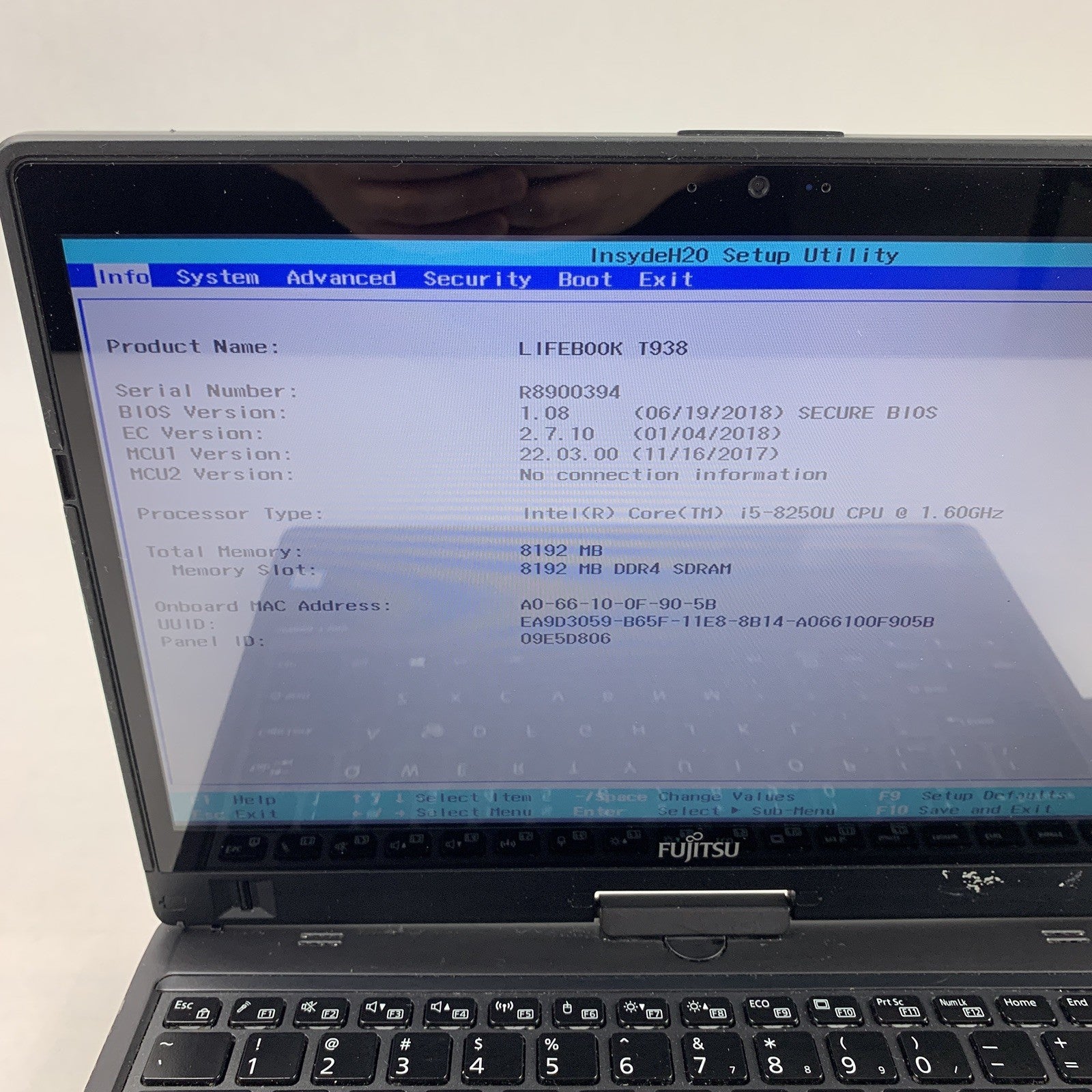 Fujitsu Lifebook T938 13.3" Laptop i5-8250U 1.6 GHz 8 GB Ram No OS No HDD No AC