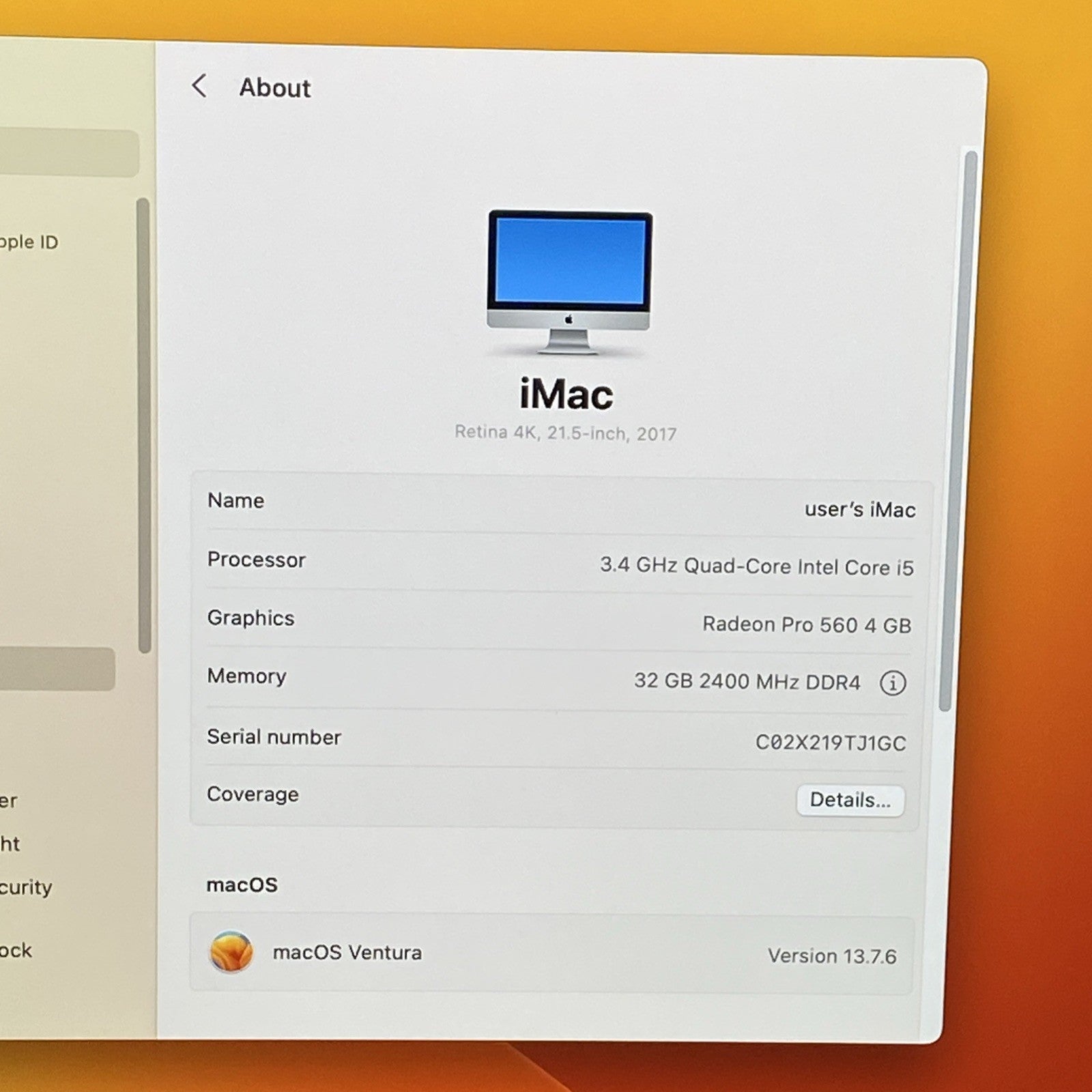 Apple A1418 iMac Retina 4k 21.5" 2017 3.4GHz i5 32GB RAM 1TB HDD os13.7.6