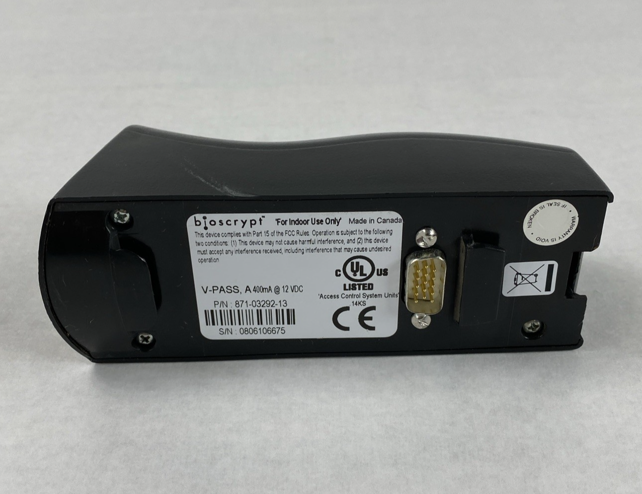 BioScrypt V-Pass A 400mA @ 12 VDC Fingerprint Scanner
