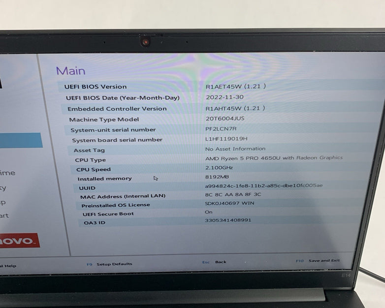 Lenovo ThinkPad E14 Gen 2 14" Ryzen 5 PRO 4650U 2.1GHz 8GB Ram No OS/HDD/AC/Batt