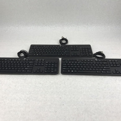 Lot of 3 HP PH0U Slim USB Multimedia Wired Desktop PC Computer Black Keyboard