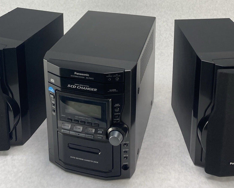 Panasonic SA-PM12 Mini Stereo 5 CD Cassette Tape SB-PM11 Speakers NO REMOTE