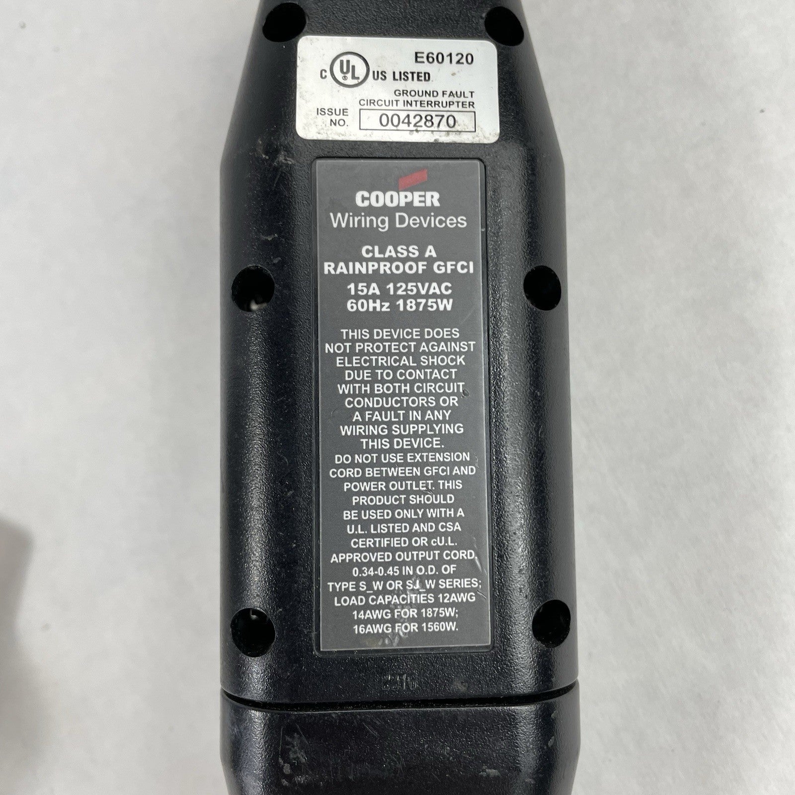 Cooper In-Line 2ft Portable GFCI 12/3 Cordset 3R 15A 120V S-TAP AUTO GFI11A139