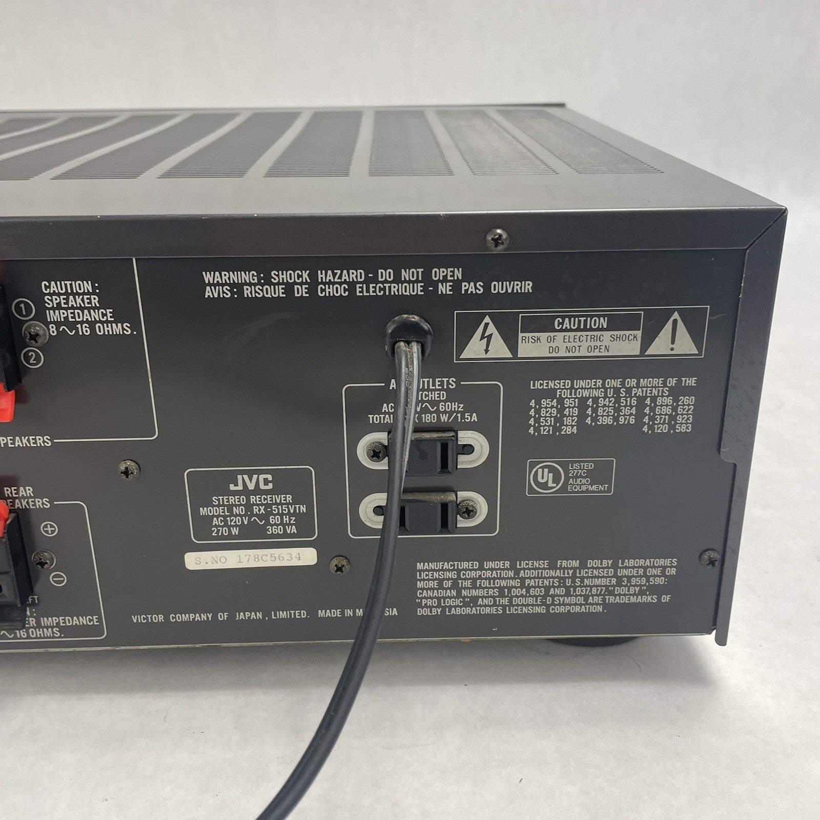JVC RX-515VTN Dolby Pro Logic AV Receiver For Parts Or Repair10