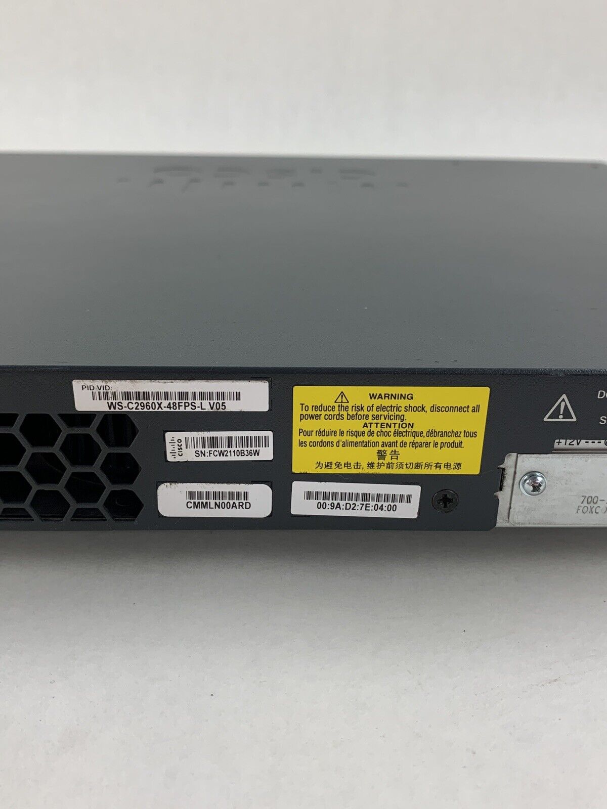 Cisco WS-C2960X-48FPS-LV05 48Port POE+ Switch Tested W/C2960X-STACK No OS