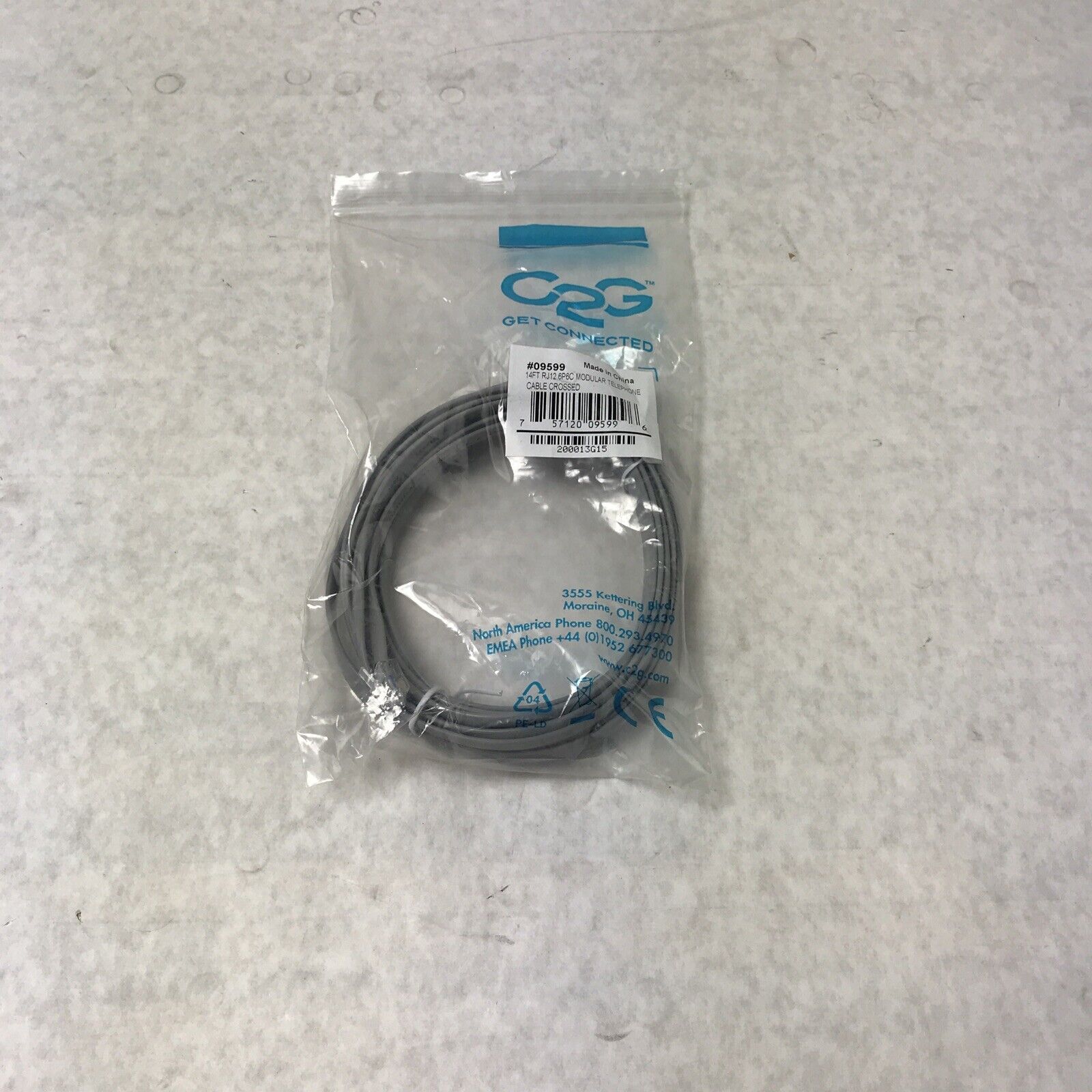 14ft RJ12 6P6C Modular Telephone Cable Crossed Line Cord (Lot of 10)