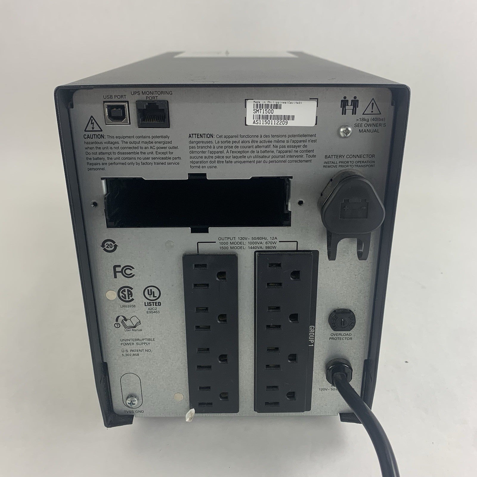 APC Smart-UPS SMT1500 LCD 1000W 1500VA 120V 8 Outlet Tested No Battery3