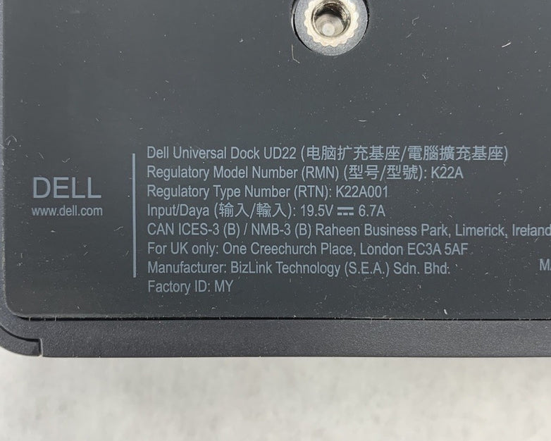 Dell UD22 K22A001 Universal Dock USB-C Docking Station - No AC Adapter