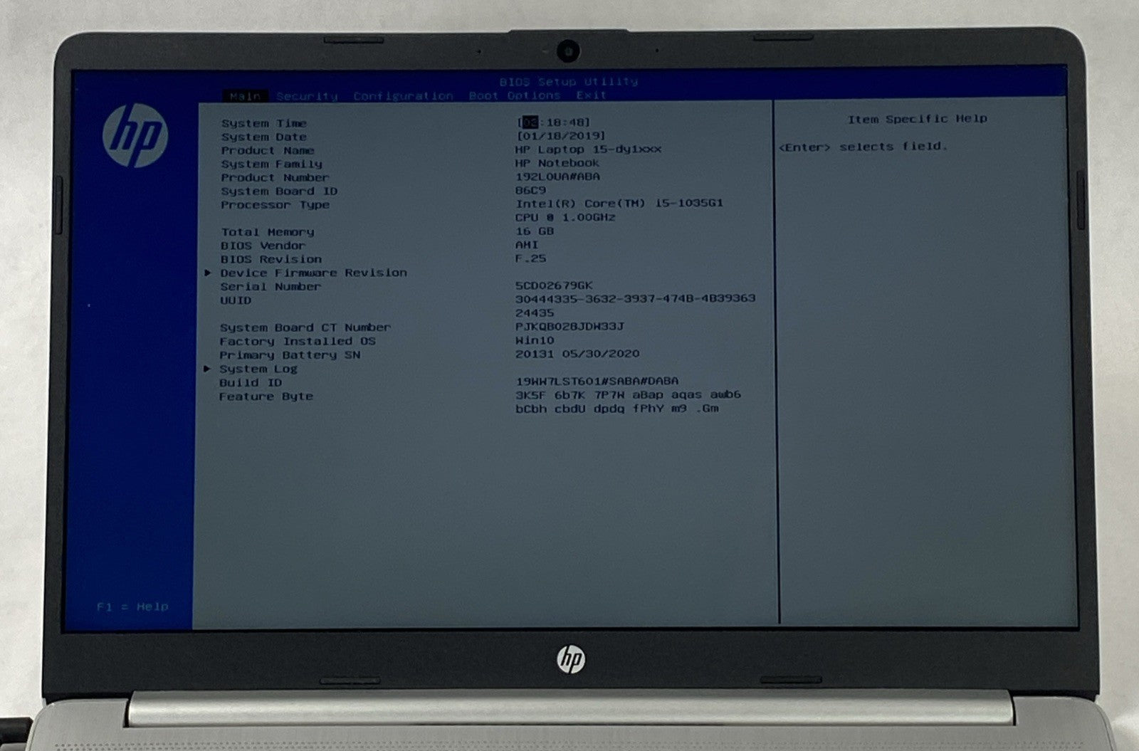 HP Laptop 15-dy1043dx 15.6" Touch Core i5-1035G1 1.00 GHz 16 GB RAM No SSD No OS