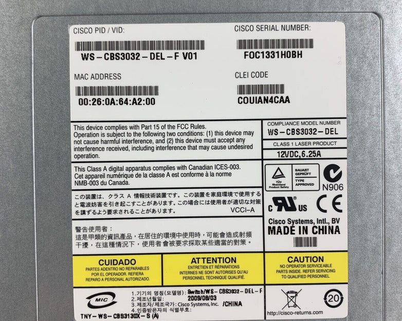 Cisco Catalyst WS-CBS3032-DEL-F Blade Switch 0X146 Reset