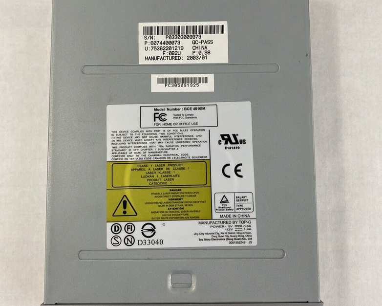 TOP-G BCE-4816IM Internal Optical CD-RW Disc Drive Curved Bezel Untested
