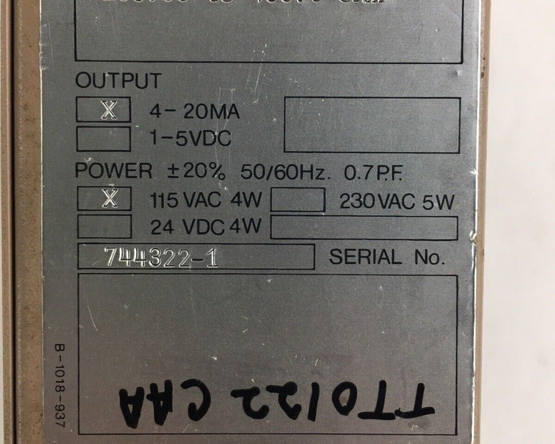 Ris SC-1372-323-3P Isolated Rtd Transmitter 4-20MA 115 VAC 4W 200 Ohm Untested