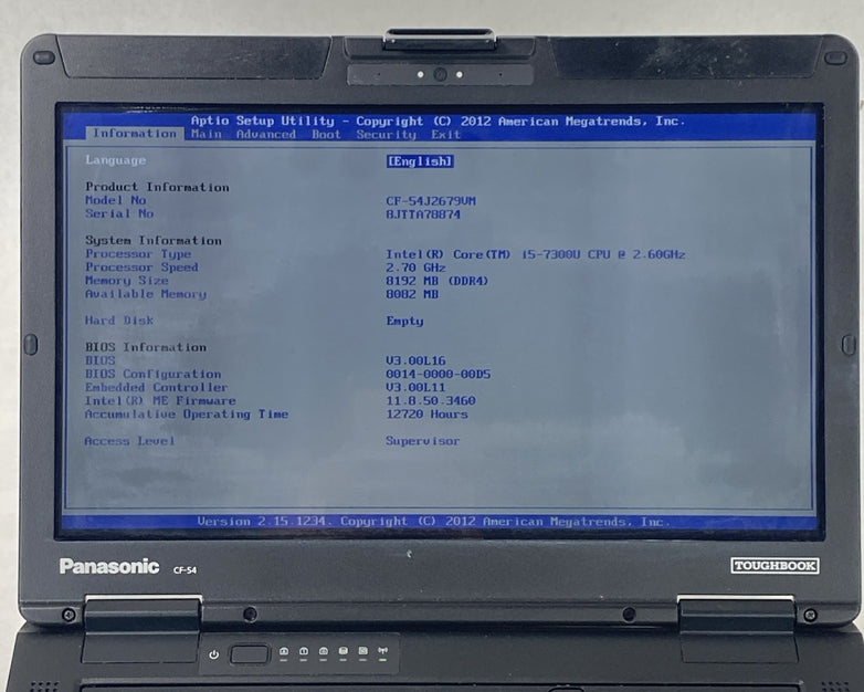 Panasonic Toughbook CF-54 14" Touch i5-7300U 2.6GHz 8GB RAM No Battery No HDD/OS
