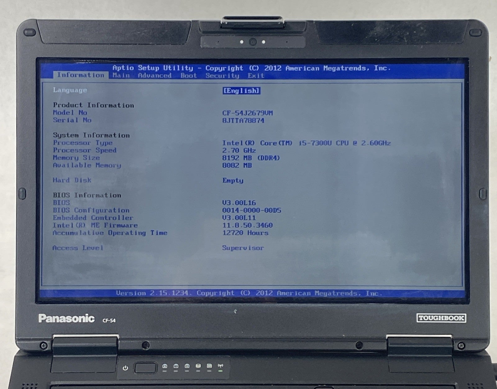 Panasonic Toughbook CF-54 14" Touch i5-7300U 2.6GHz 8GB RAM No Battery No HDD/OS