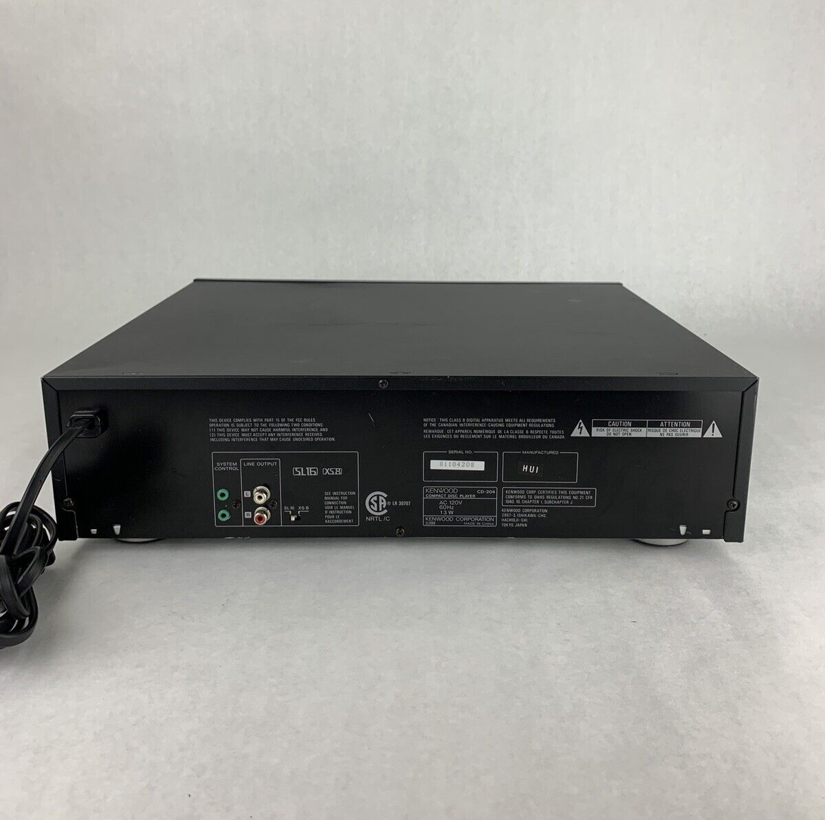 Kenwood CD-204 5-Disc CD Changer Missing Remote Broken Stop/Pause Buttons Tested