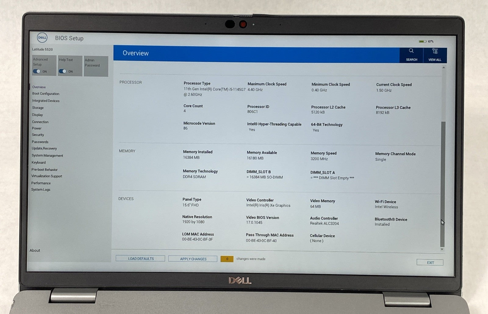 Dell Latitude 5520 Intel Core i5-1145G7 2.60 GHz 16 GB RAM 15.6" No SSD No OS