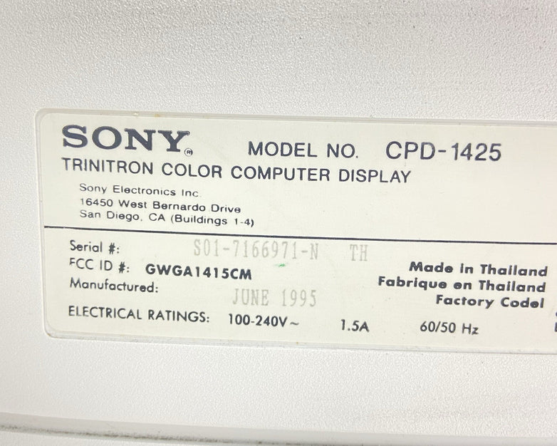 Sony Trinitron Color Monitor CPD-1425 Vintage Gaming CRT Display