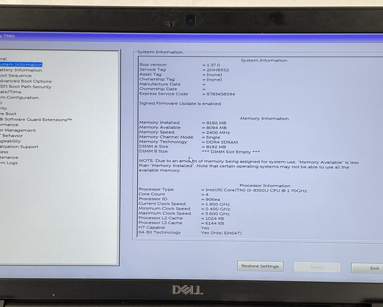 Dell Latitude 7390 2 in 1 i5-8350U 1.70 GHz 8 GB RAM 13.3" No HDD No OS