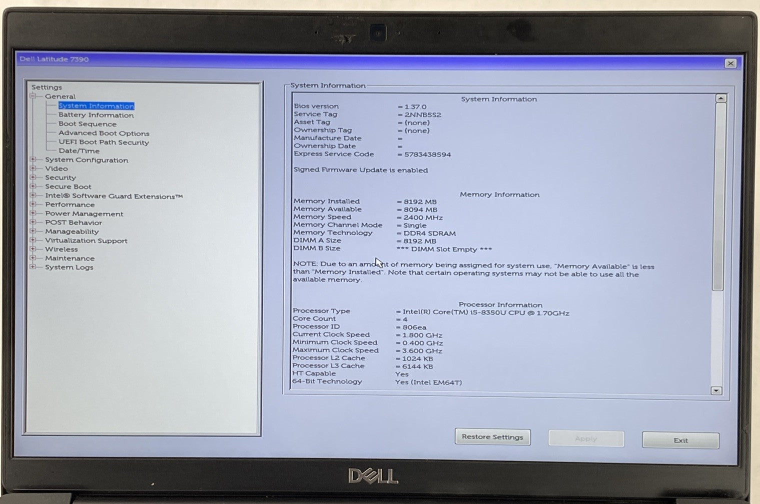Dell Latitude 7390 2 in 1 i5-8350U 1.70 GHz 8 GB RAM 13.3" No HDD No OS