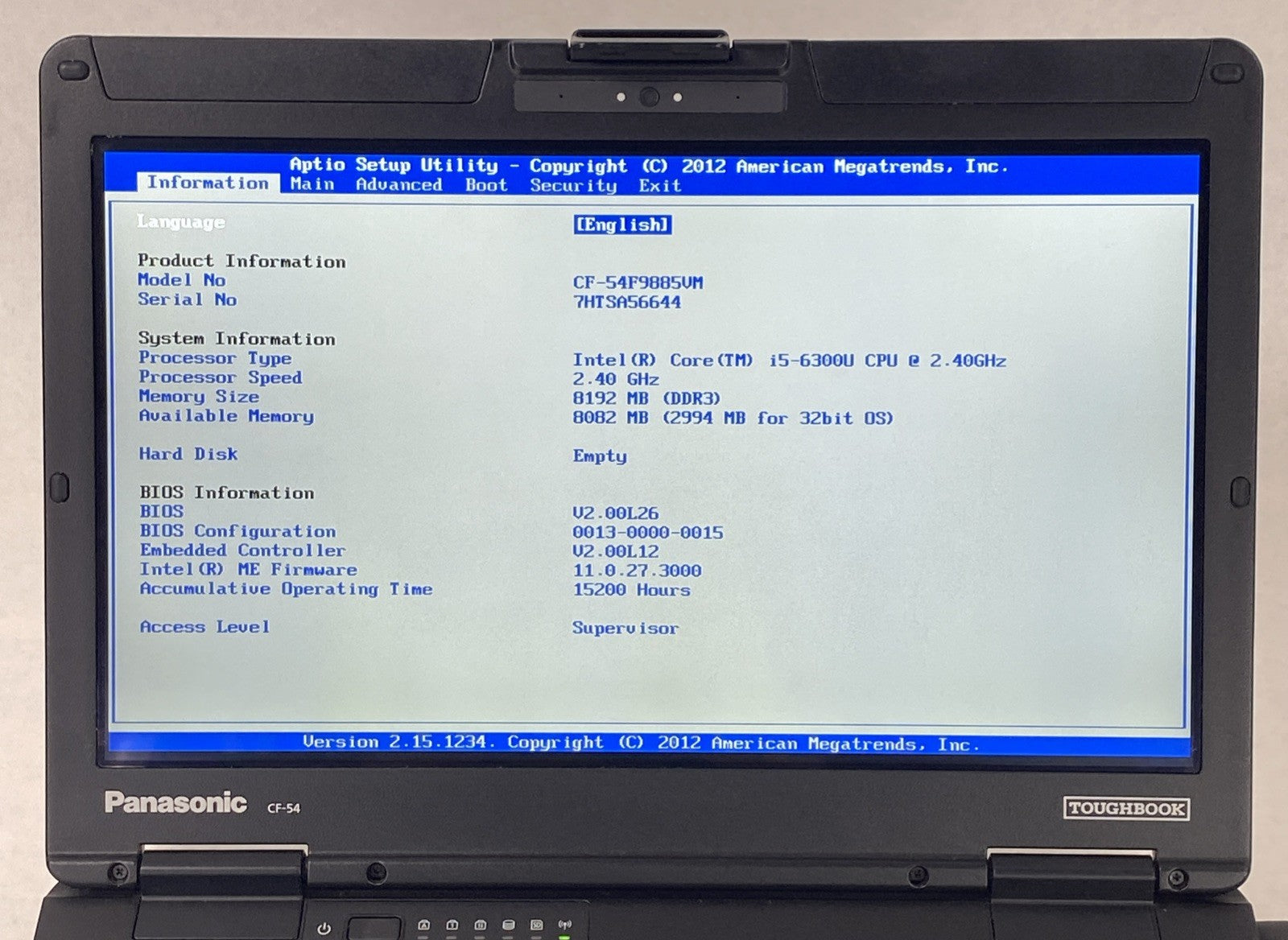 Panasonic Toughbook CF-54 14" Touch i5-6300U 2.4GHz 8GB RAM No Battery No HDD/OS