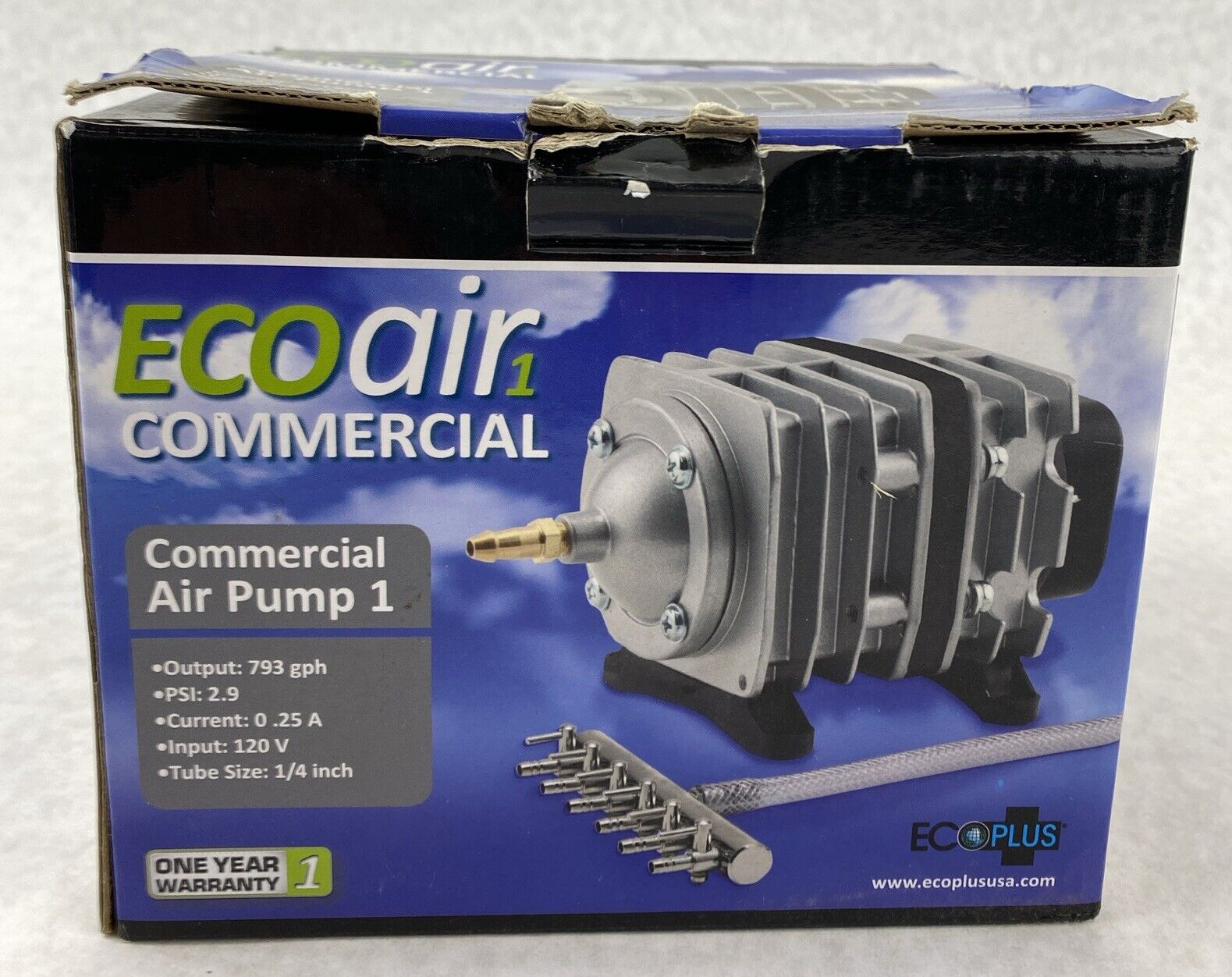 Ecoplus EcoAir 1 Commercial Air Pump 793 GPH 2.9psi 120V 0.25A 1/4" Tube