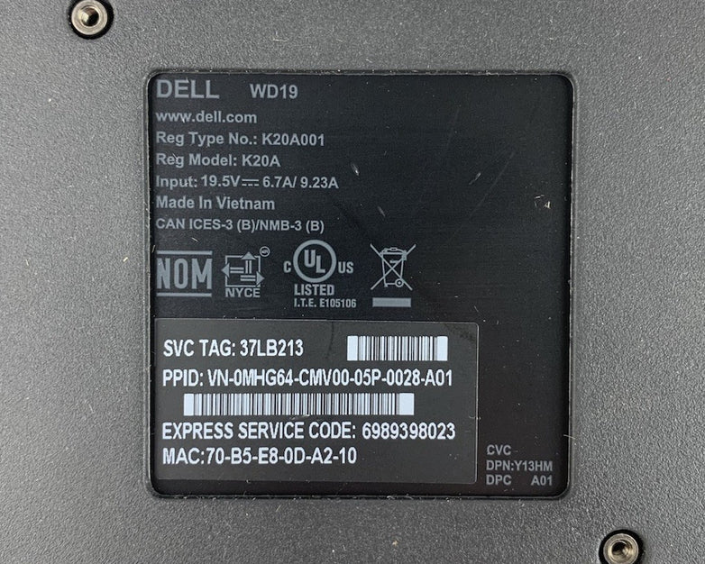 Dell WD19 Thunderbolt USB-C Docking Station