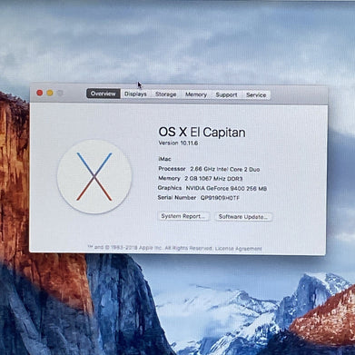Apple A1224 iMac 20" 2009 2.66 GHz Core 2 Duo 2GB RAM 320GB HDD macOS 10.11.6