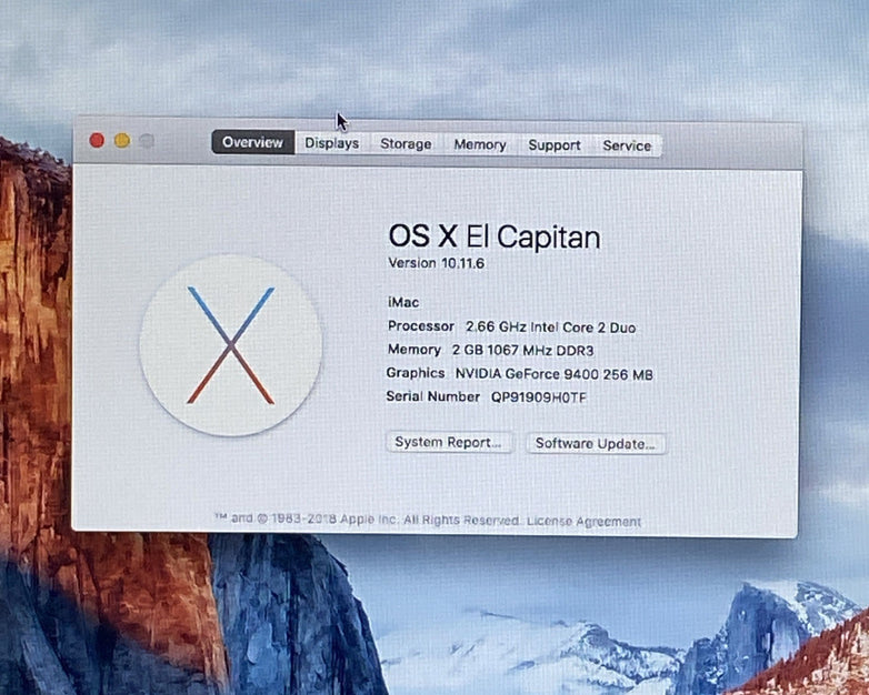 Apple A1224 iMac 20" 2009 2.66 GHz Core 2 Duo 2GB RAM 320GB HDD macOS 10.11.6