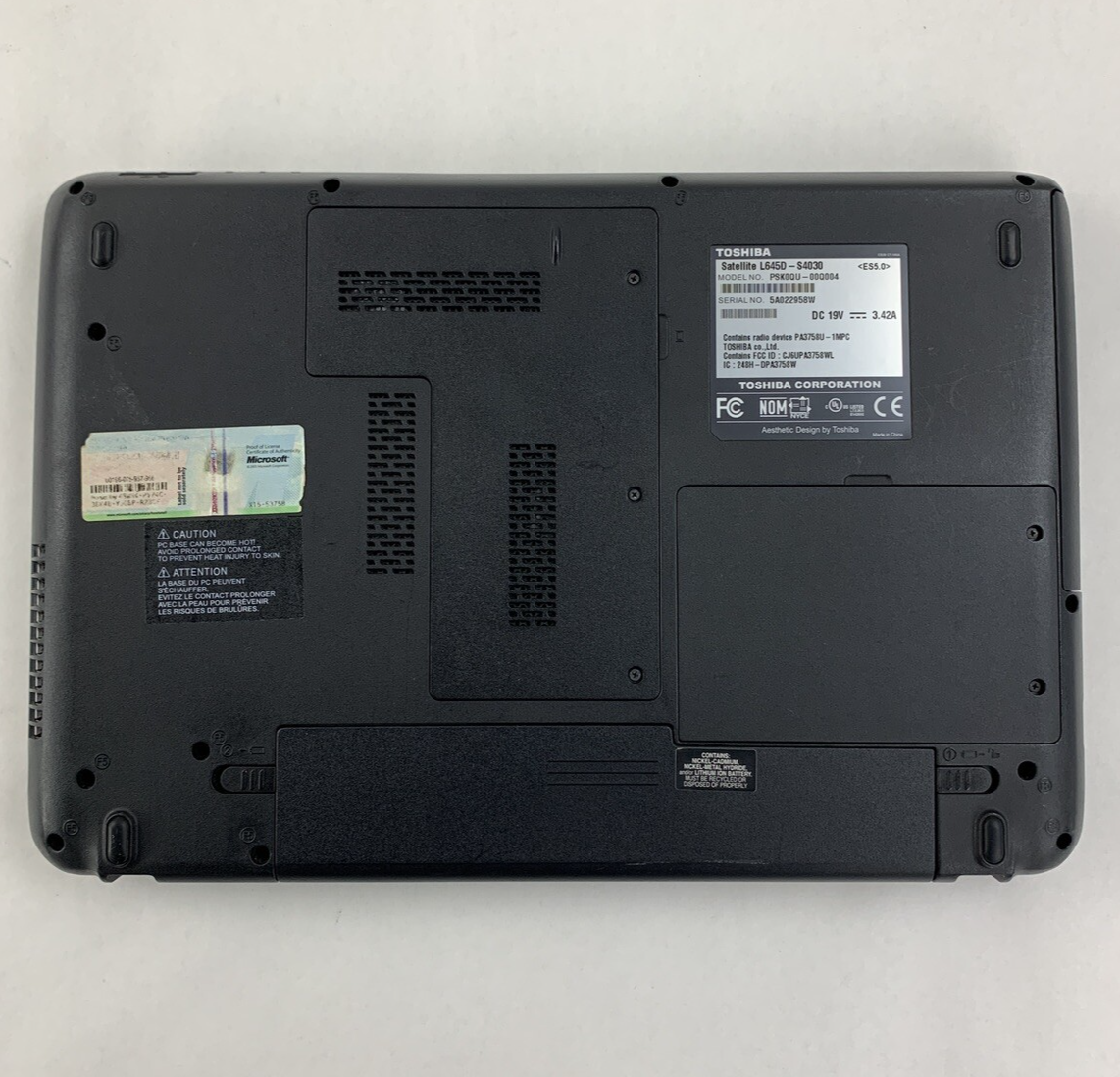 Toshiba Satellite  L645D-S4030 14" Turion II 2.3 GHz 4 GB Ram No OS No HDD No AC