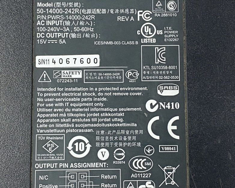 Lot of 3 Motorola 50-14000-242R 15V 5A Power Supply With Cable