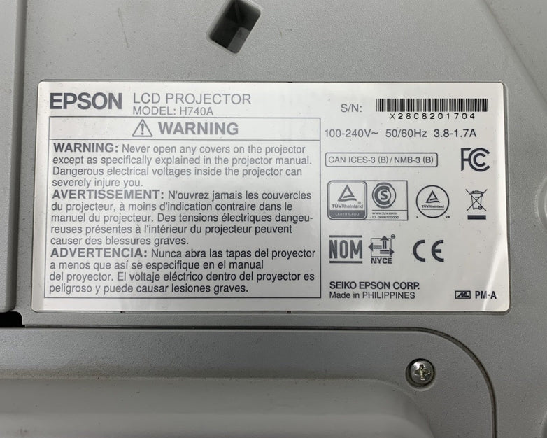 Epson PowerLite 695Wi H740A LCD Lamp Projector 712 Lamp Hours - No Remote
