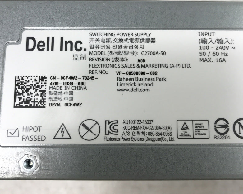 Dell CF4W2 C2700A-50 240V 16A 2700W Switching Power Supply 80+ Platinum MW3H3