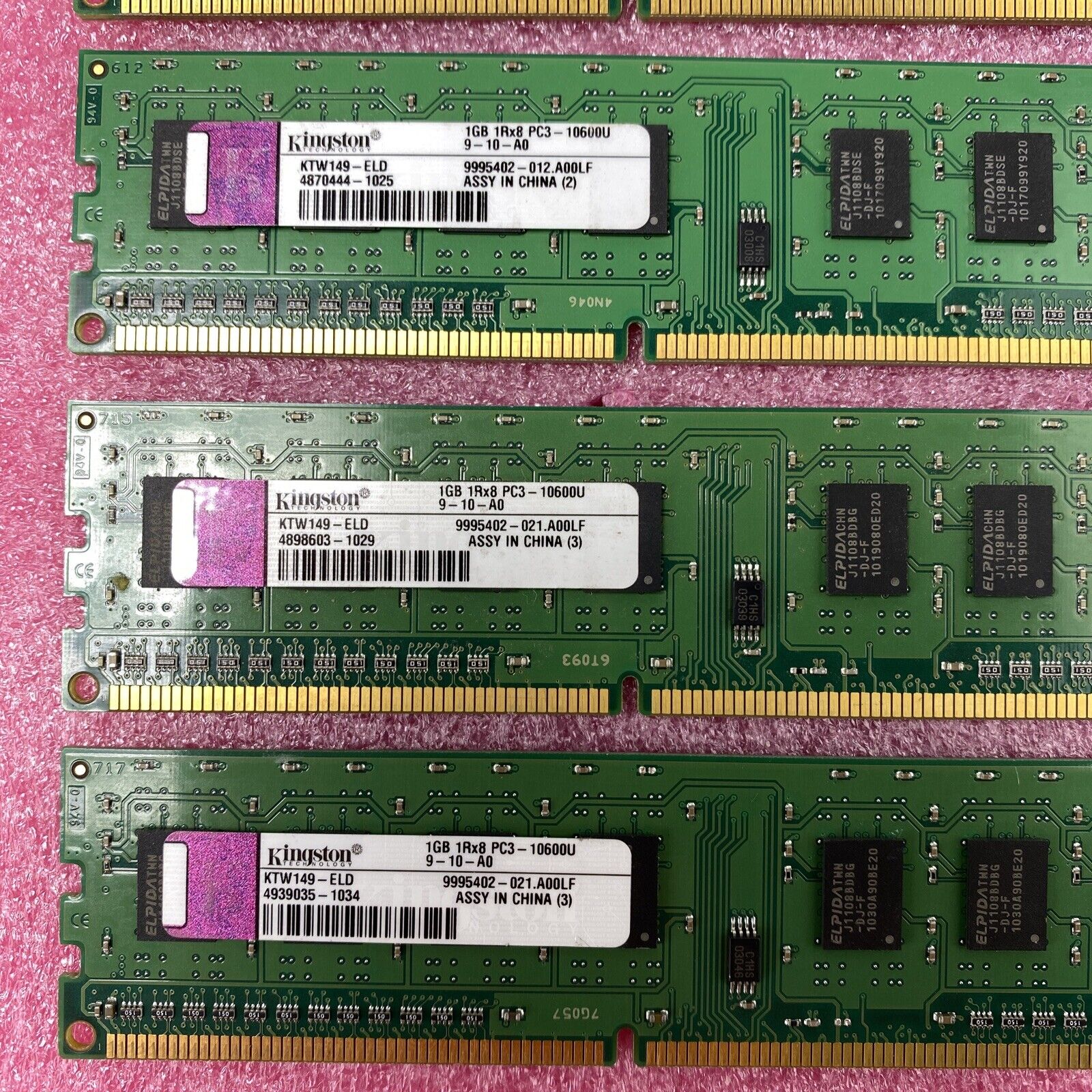 Lot ( 10 ) 1GB Kingston KTW149-ELD Desktop Memory PC3-10600U DDR3 1RX8