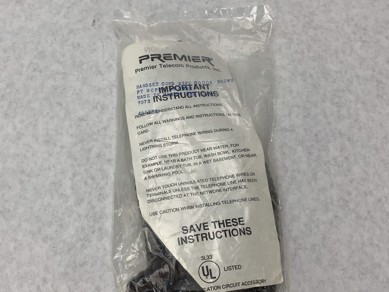 NEW Premier handset cord 12ft cocoa brown